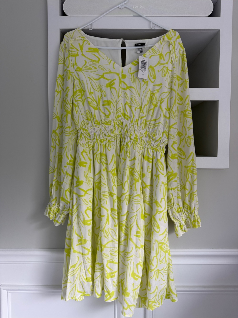 torrid White Dress with Lime Floral Print Long Sleeve
